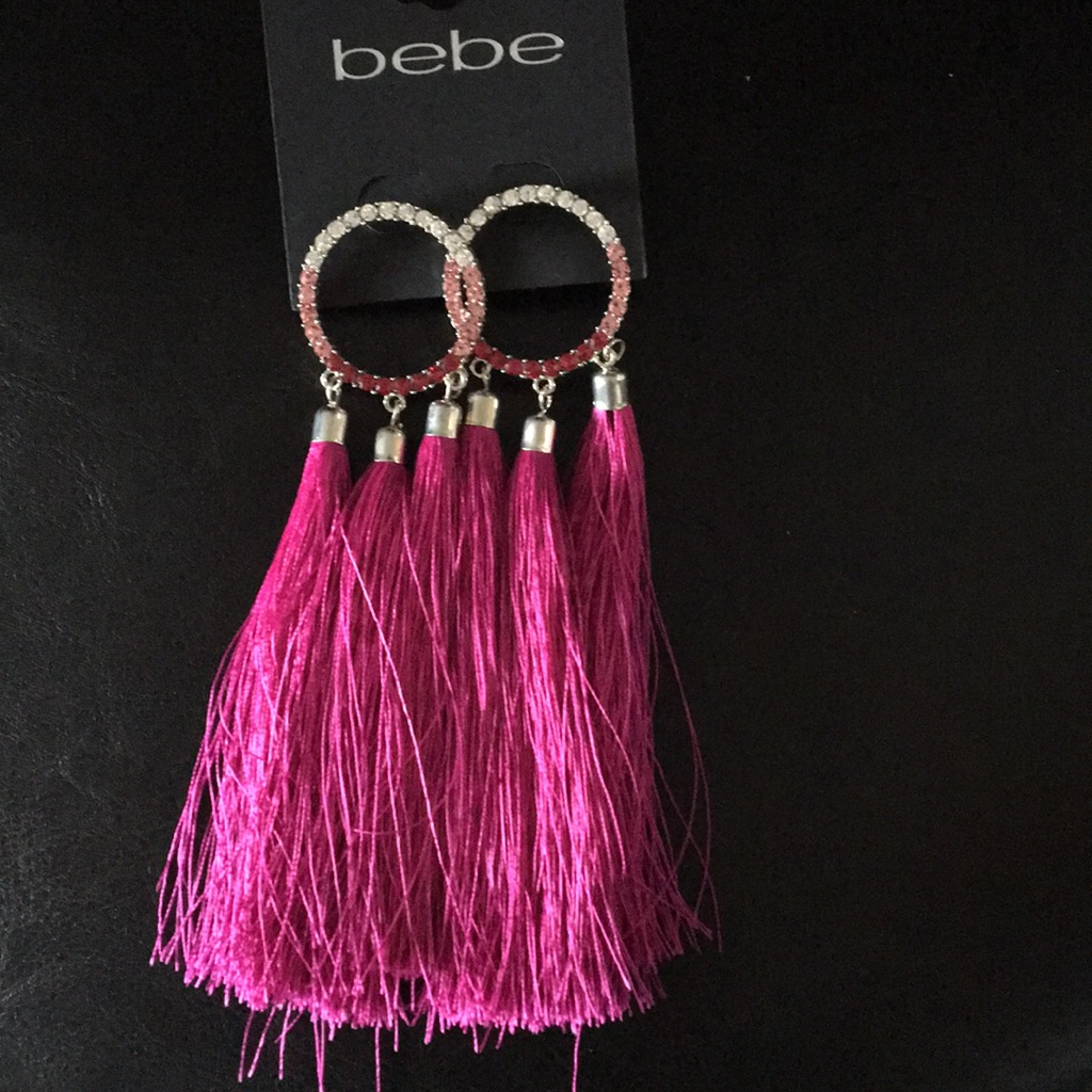 New Bebe Ombre Pink Crystals & Tassels Earrings